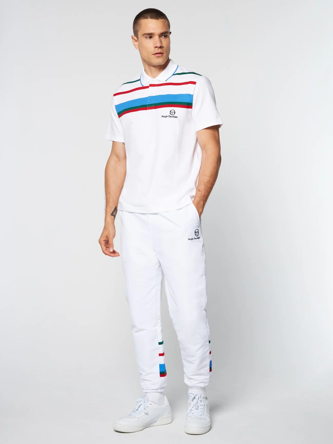 Sergio Tacchini Men's SS Denver Stripe Polo Shirt White