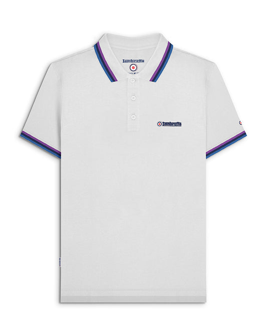 Lambretta Men's SS1650 Triple Tipped Polo Shirt White/Purple