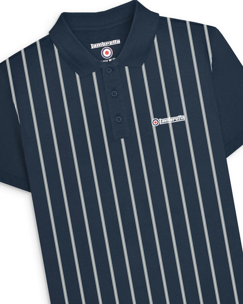 Lambretta Men's SS1027 Pinstripe Polo Shirt Navy Blue