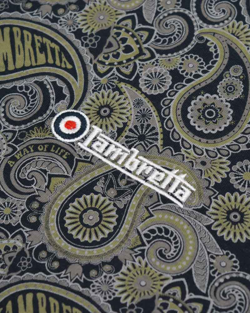 Lambretta Men's SS0031 Paisley Brand Polo Shirt Navy Grey