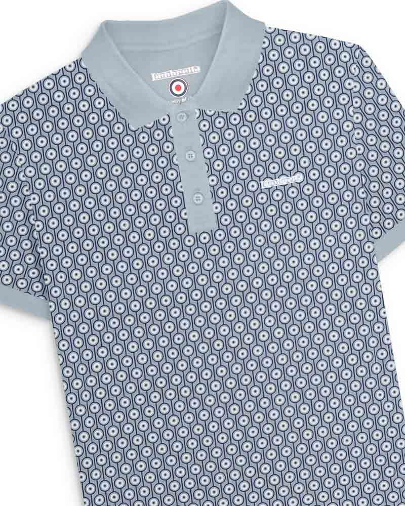 Lambretta Men's SS1229 Geo Roundel Polo Shirt Dusky Blue