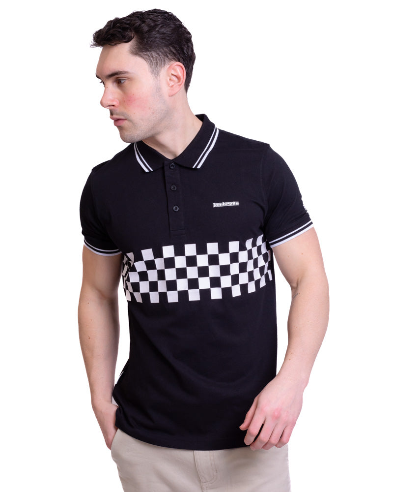 Lambretta Men's SS9107 Two Tone Panel Polo Shirt Black White