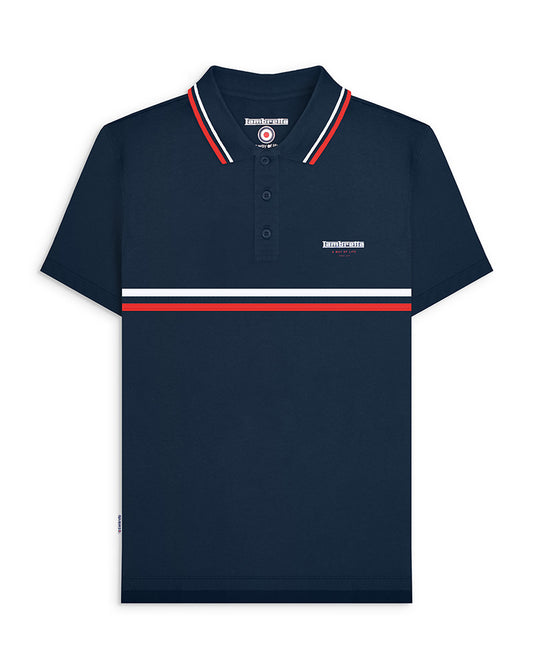 Lambretta Men's SS1321 Classic Stripe Polo Shirt Navy Blue
