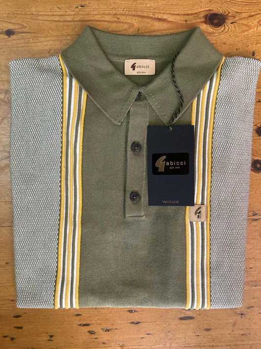 Gabicci Vintage Men's V52GM11 Eden SS Stripe Polo Shirt Spruce Green