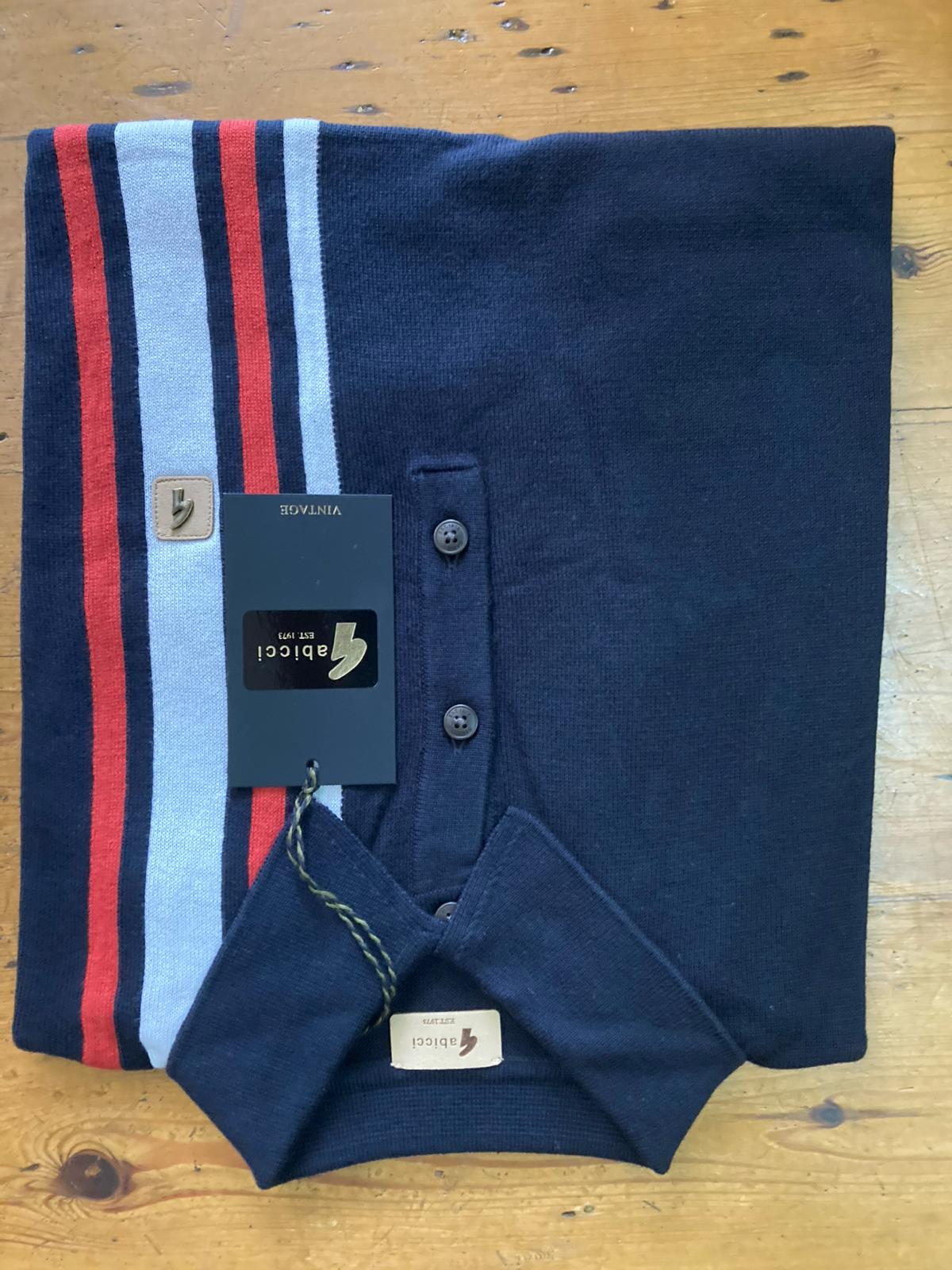 Gabicci Vintage Men's V52GM03 Soda SS Racing Stripe Polo Shirt Navy Blue