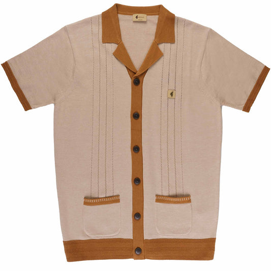 Gabicci Vintage Men's V52GM14 Arlo SS Button Polo Shirt Granola Brown