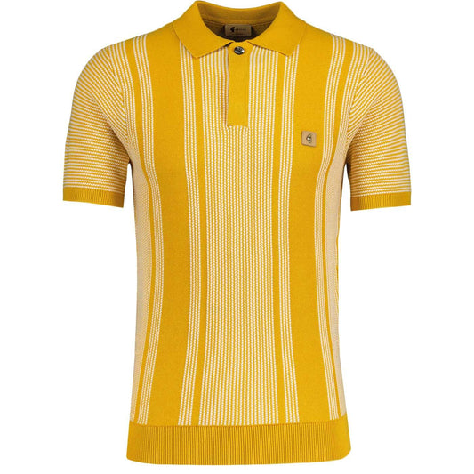 Gabicci Vintage Men's V52GM04 Dante SS Striped Polo Shirt Sunbeam Yellow