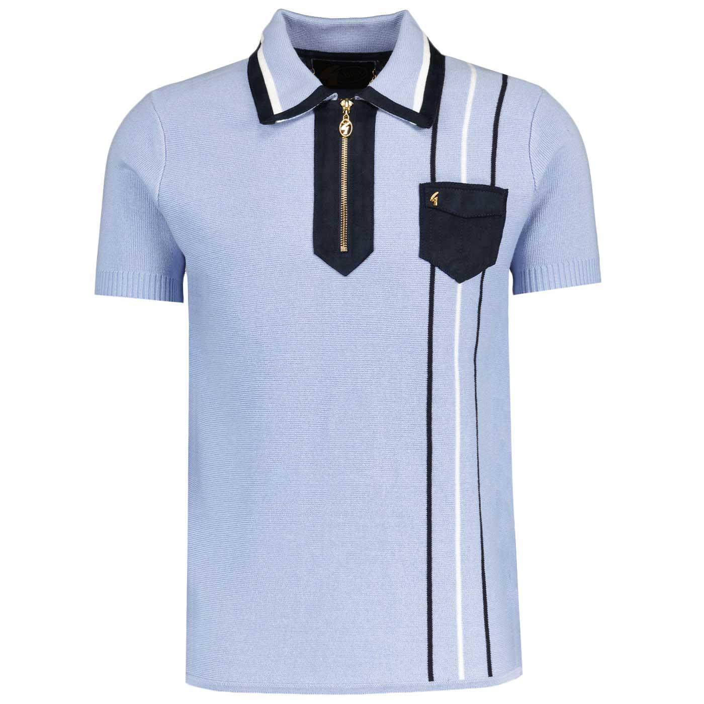 Gabicci Vintage Men's V52GM20 SS Robyn Pin Stripe Polo Shirt Sky Blue