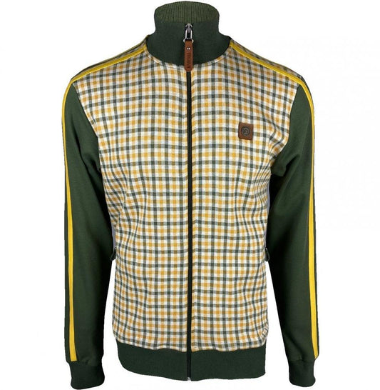 Trojan Records Men's TR8753 Gingham Panel Track Top Army Green