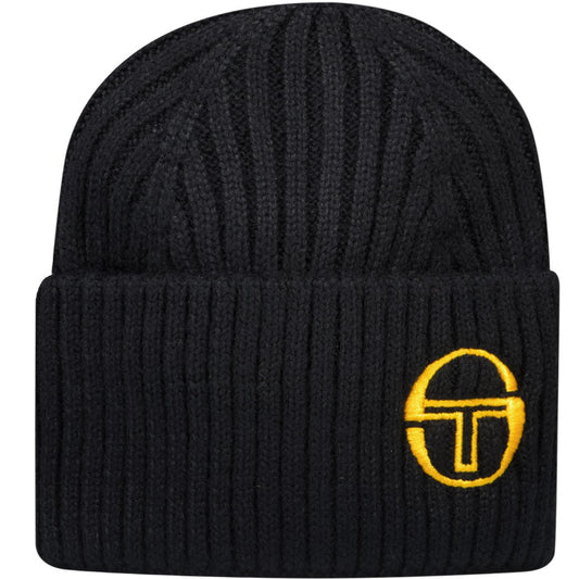 Sergio Tacchini Men's STA21263 Seppi Ribbed Turn Up Beanie Black / Old Gold