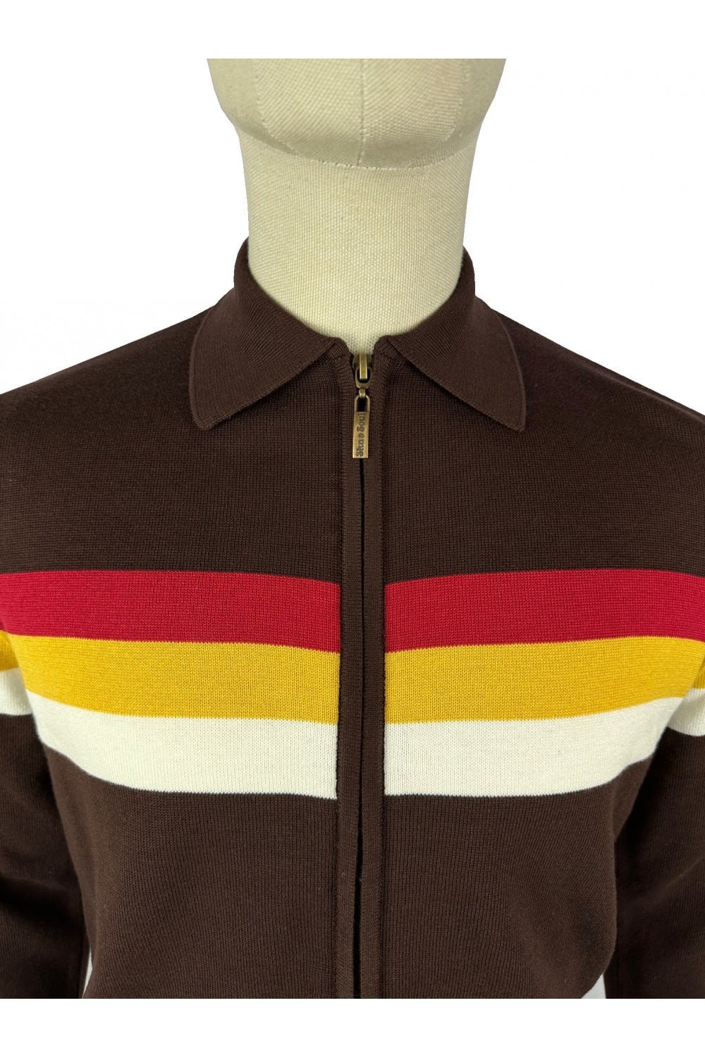 Ska & Soul Men's SS2559 'Gallagher' Zip Through Fine Gauge Chocolate