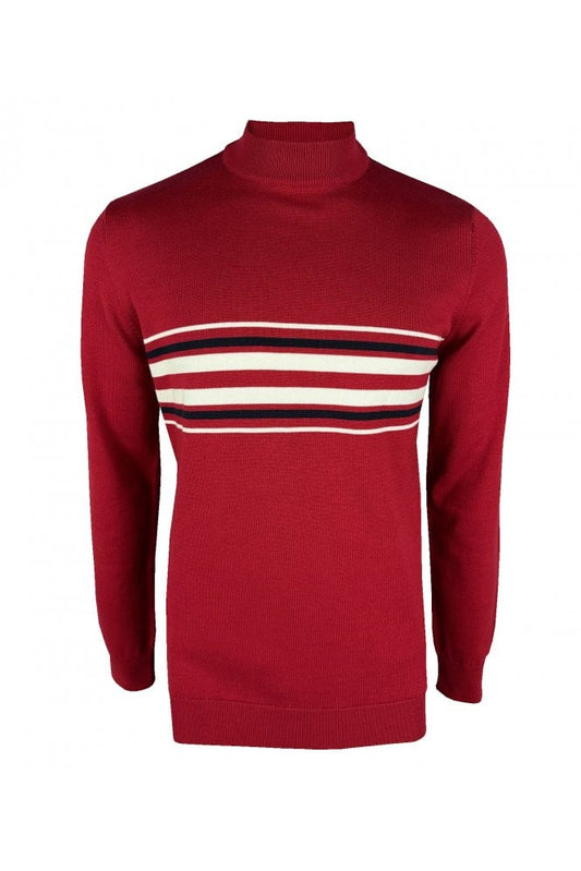 Ska & Soul Men's SS2560 LS 'Knebworth' Border Stripe Turtle Neck Jumper Blood Red