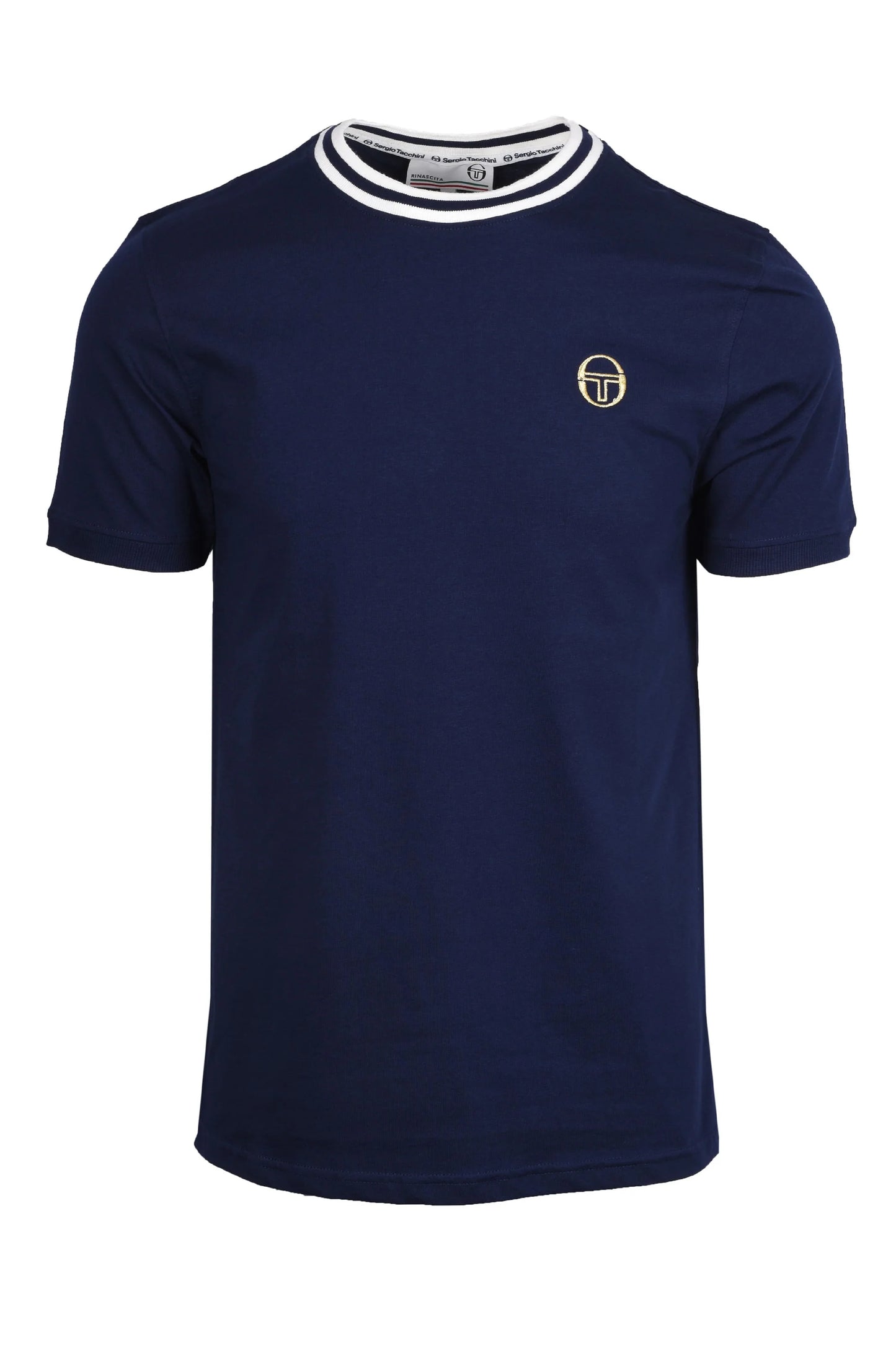 Sergio Tacchini Men's STM16208 SS Rainer Crew Neck T Shirt Maritime Blue / Gardenia