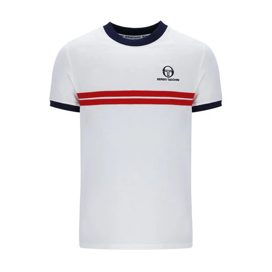 Sergio Tacchini Men's STM14565 Supermac Short Sleeve T Shirt White / Maritime Blue / Adrenaline Rush