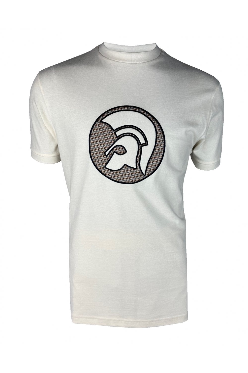 Trojan Records Men's TR9091 Applique Jacquard Logo Tee Shirt Ecru