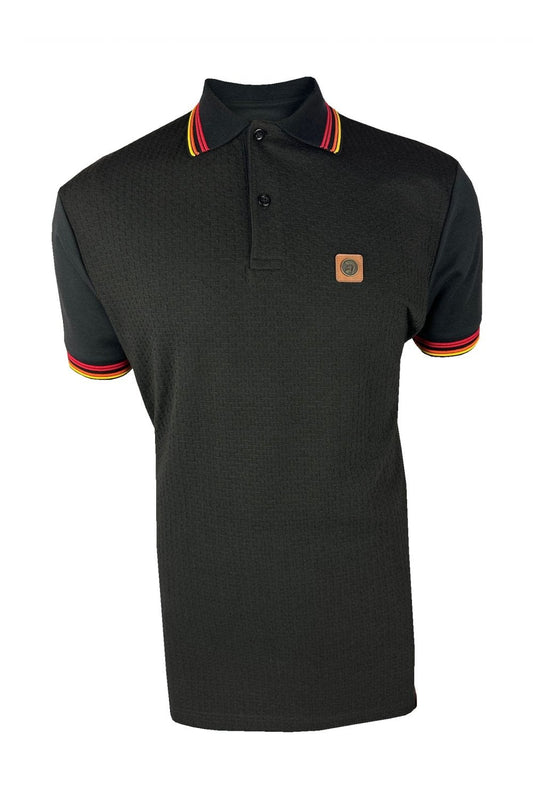 Trojan Records Men's TR9032 Basket Knit Plain Panel Polo Shirt Black