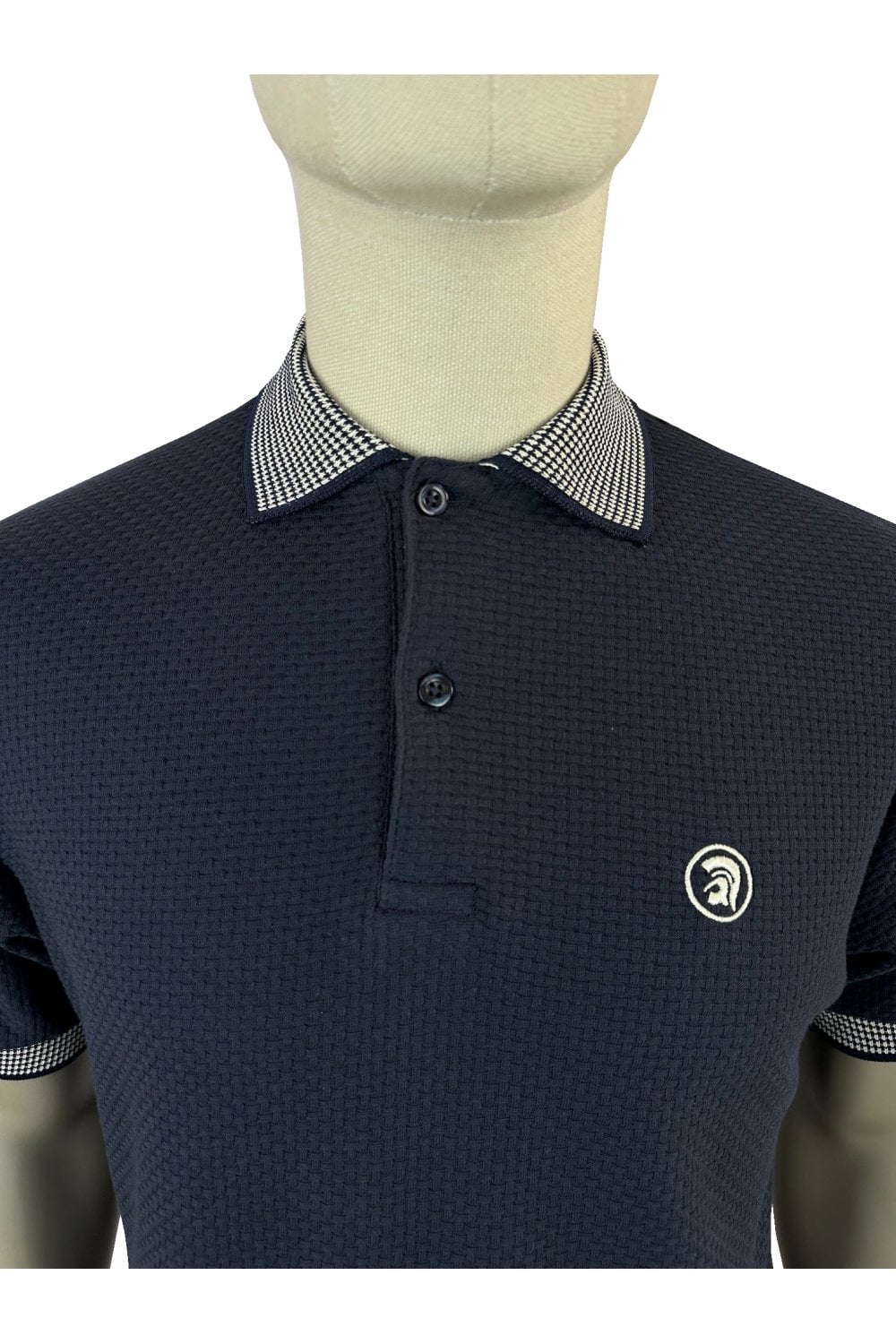 Trojan Records Men's TR8870 SS Basket Weave Polo Shirt Navy Blue