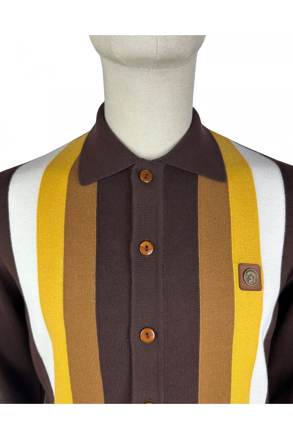 Trojan Records Men's TR9009 Button Through Stripe Cardi Top Chocolate Brown