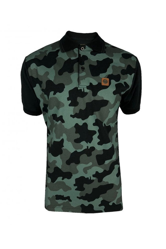 Trojan Records Men's TR8873 SS Camo Panel Pique Polo Shirt Black