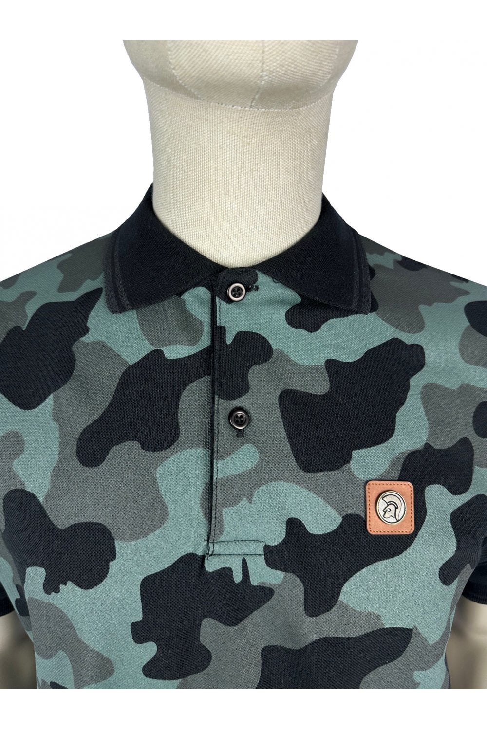 Trojan Records Men's TR8873 SS Camo Panel Pique Polo Shirt Black