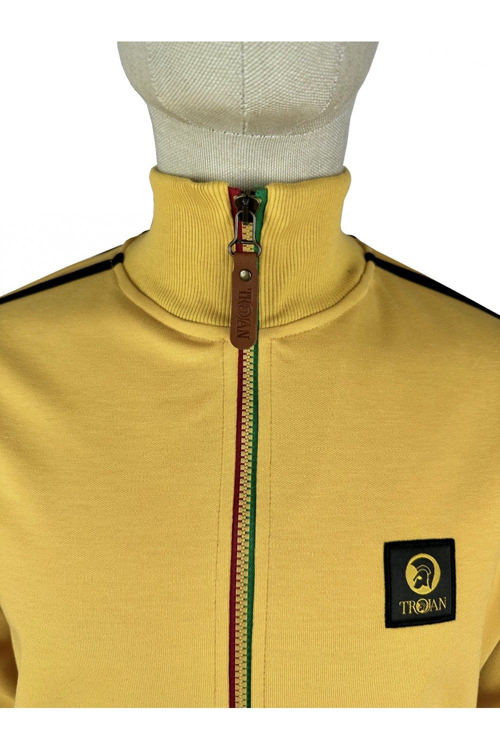 Trojan Records Men's TC1043 Contrast Zip Track Top Mustard