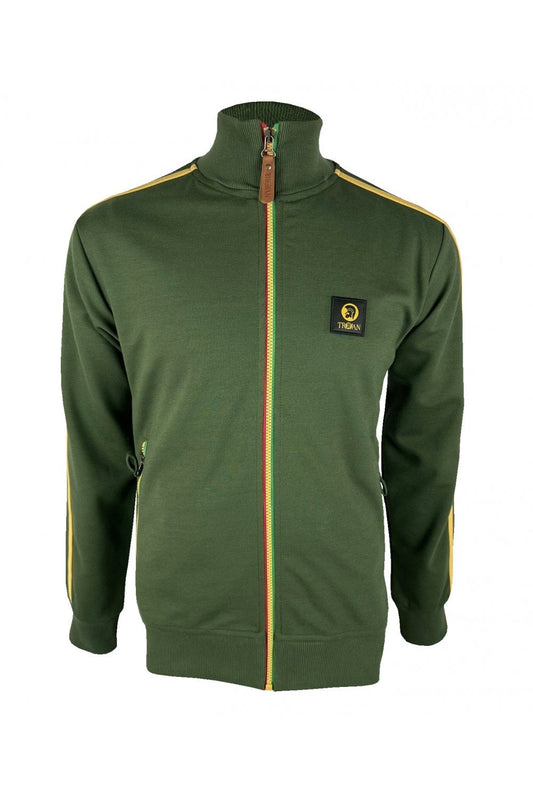 Trojan Records Men's TC1043 Contrast Zip Track Top Army Green