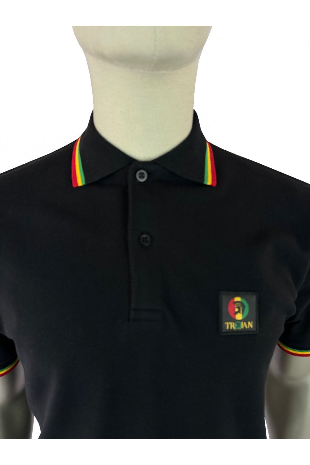 Trojan Records TR9121 Flag Badge Pique Polo Shirt Black