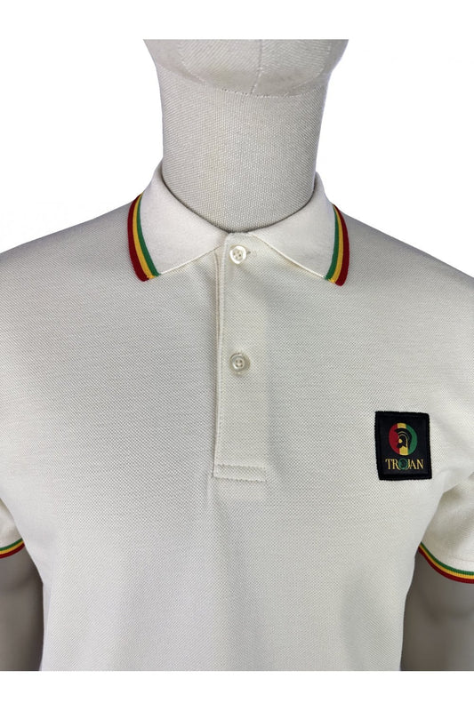 Trojan Records TR9121 Flag Badge Pique Polo Shirt Cream