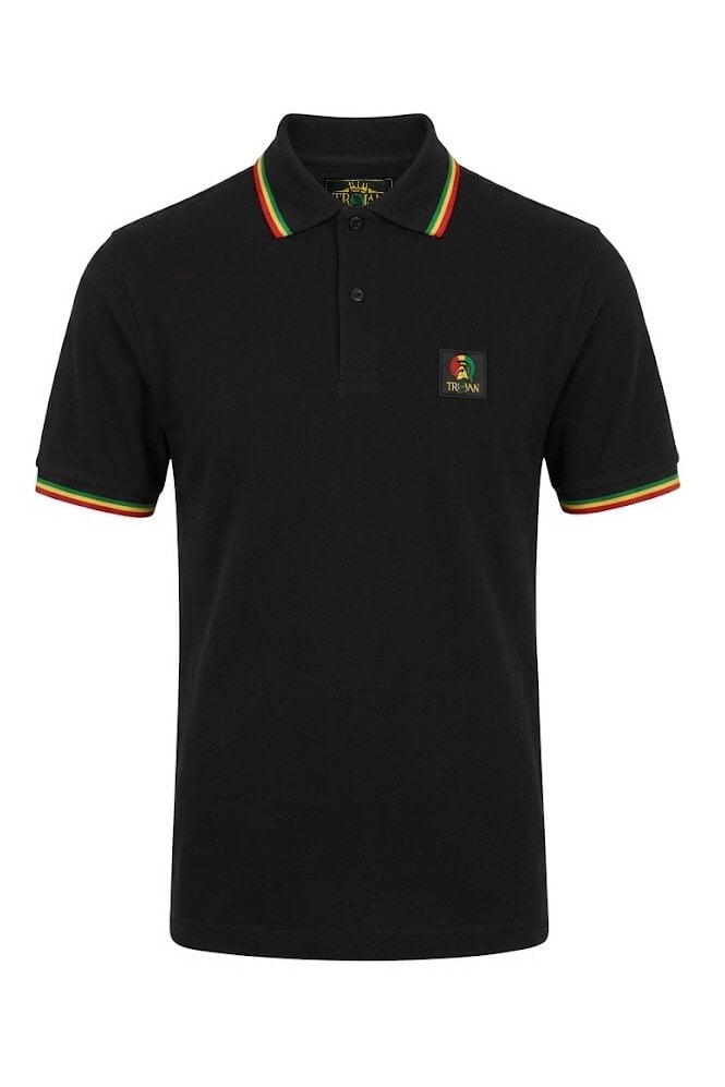 Trojan Records TR9121 Flag Badge Pique Polo Shirt Black