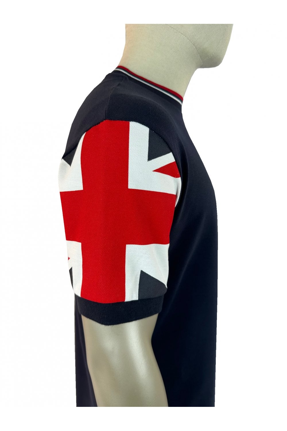 Trojan Records Men's TR9088 Union Jack Flag Print Pique Tee Shirt Navy Blue