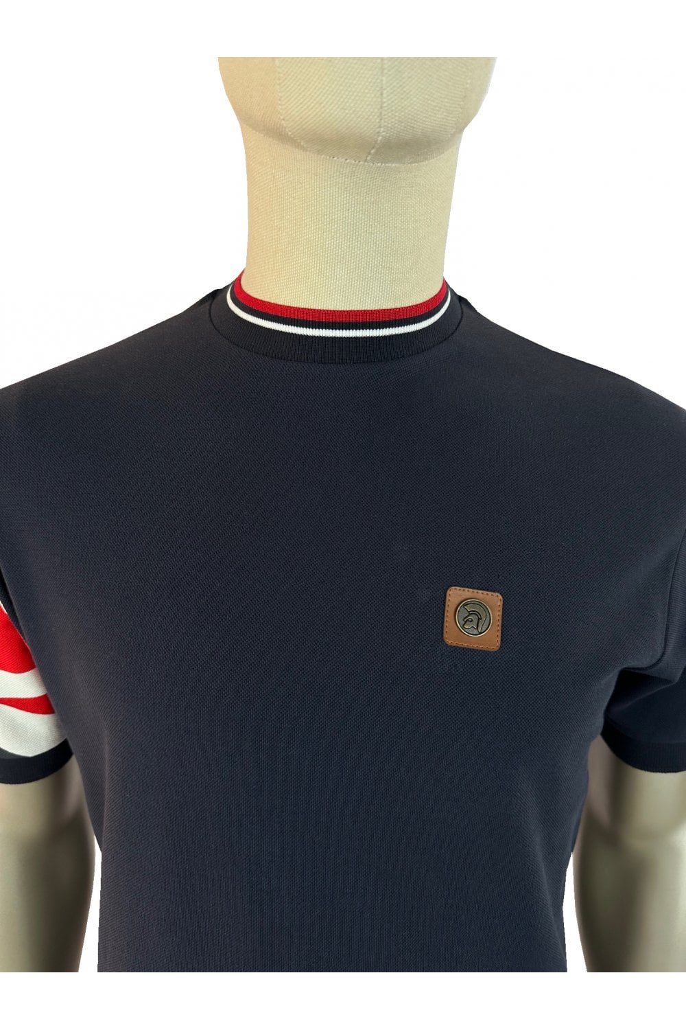 Trojan Records Men's TR9088 Union Jack Flag Print Pique Tee Shirt Navy Blue