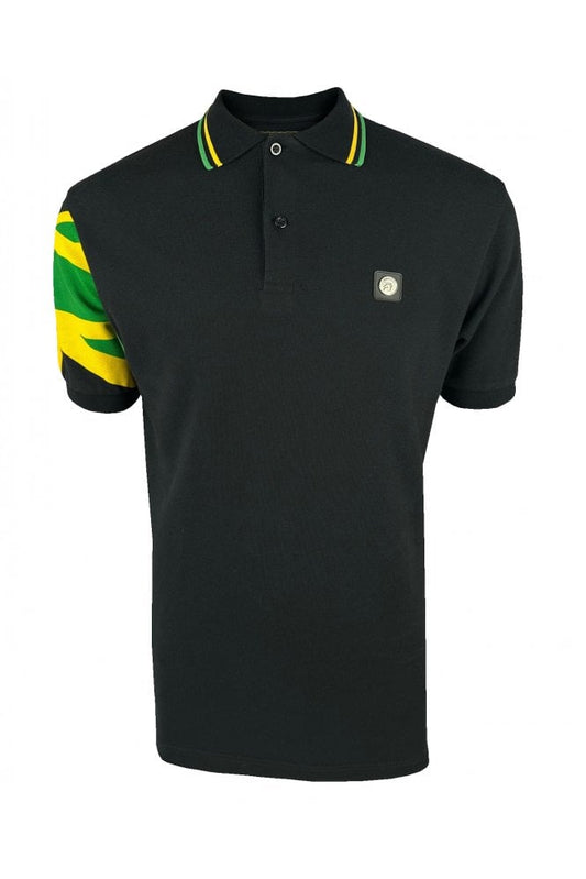 Trojan Records Men's TR9022/TR9073 Flag Sleeve Pique Polo Shirt Black
