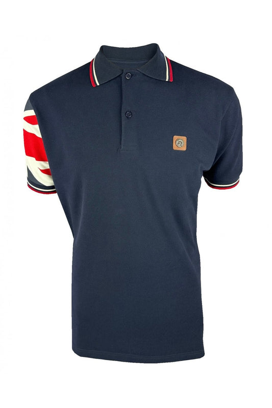 Trojan Records Men's TR9022/TR9073 Flag Sleeve Pique Polo Shirt Navy
