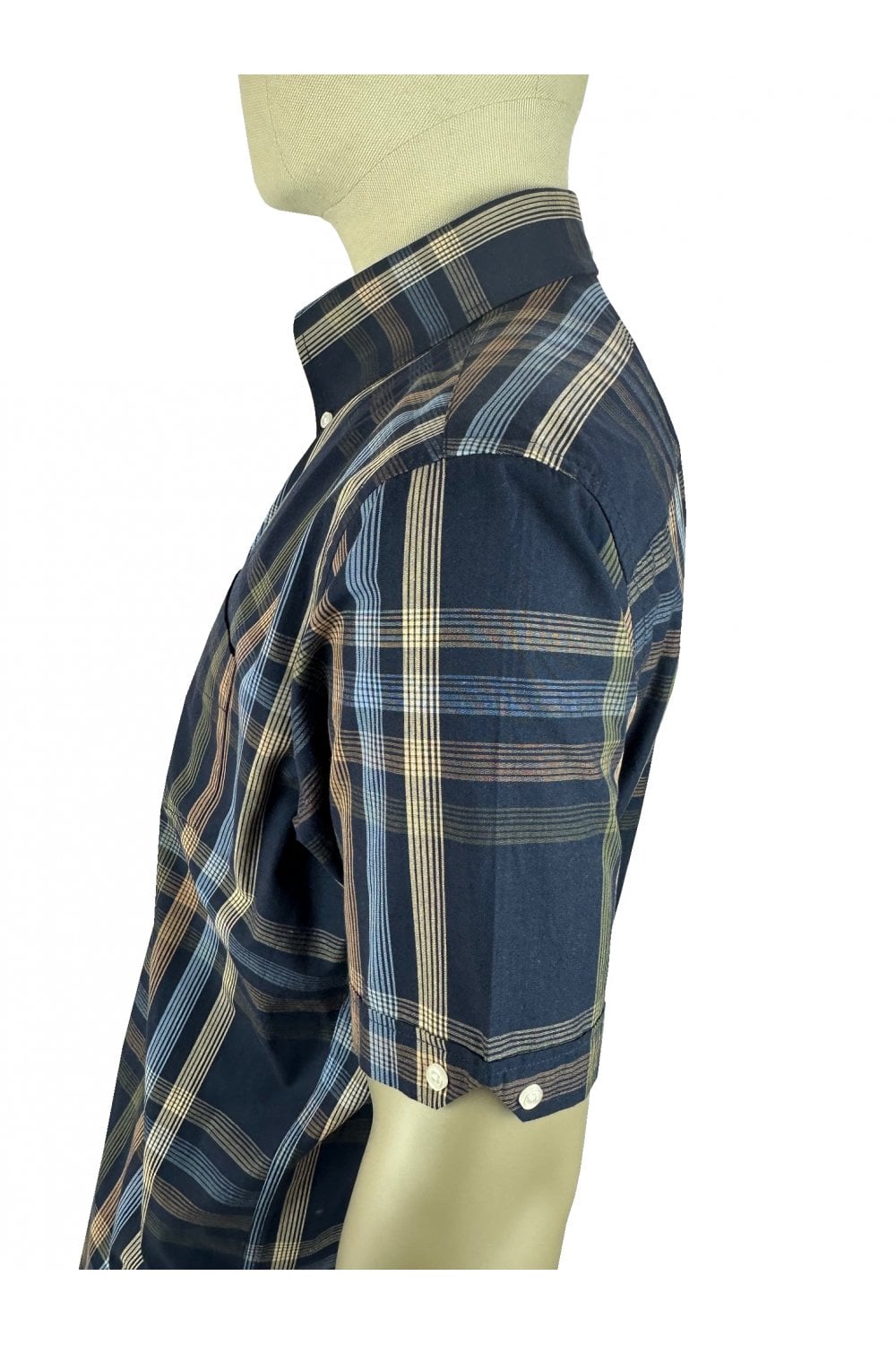 Trojan Records Men's TC1044 SS Graphic Check Shirt Navy Blue