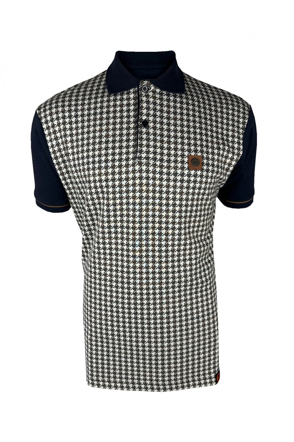Trojan Records Men's TR9074 Houndstooth Panel Polo Shirt Navy Blue
