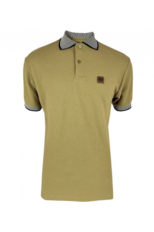 Trojan Records Men's TR8931 SS Jacquard Collar Textured Polo Shirt Camel