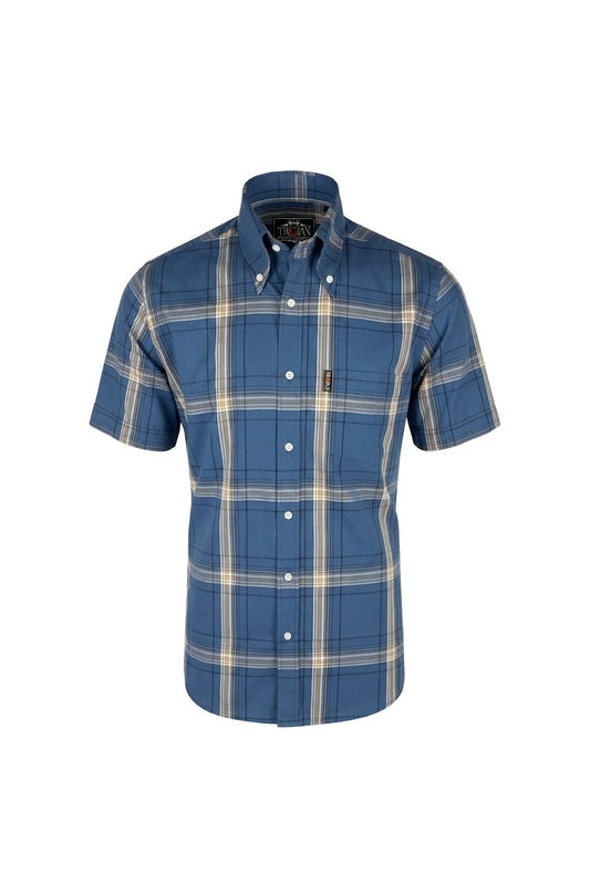 Trojan Records Men's TC1062 SS Large Check Shirt Cobalt Blue
