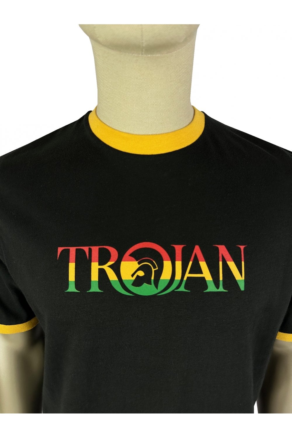 Trojan Records Men's TC1014 Logo Ringer T Shirt Rasta Black