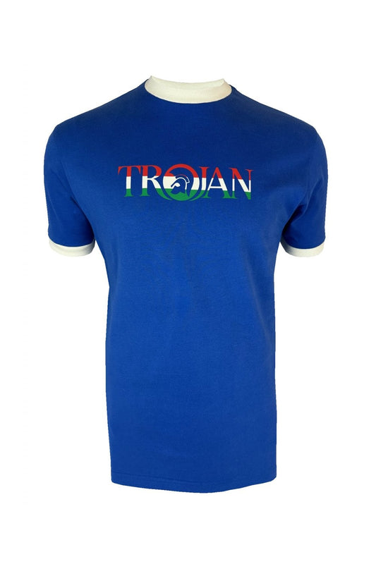 Trojan Records Men's TC1014 Logo Ringer T Shirt Cobalt Blue