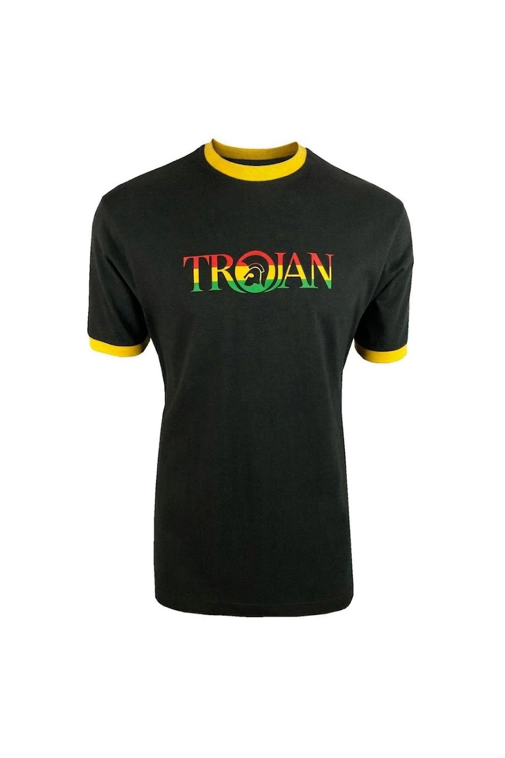 Trojan Records Men's TC1014 Logo Ringer T Shirt Rasta Black