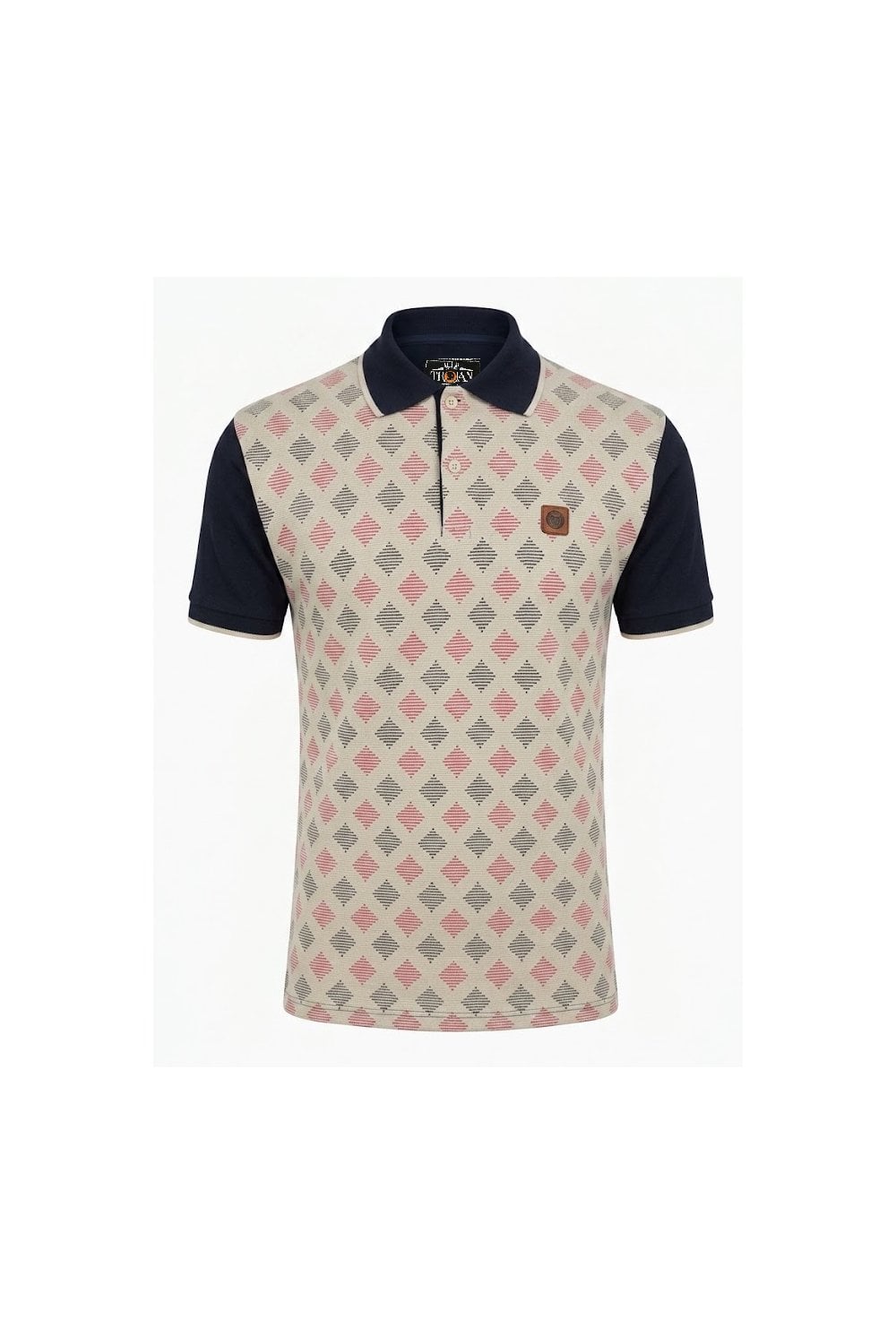 Trojan Records TR9120 Ottoman Diamond Panel Polo Shirt Navy Blue