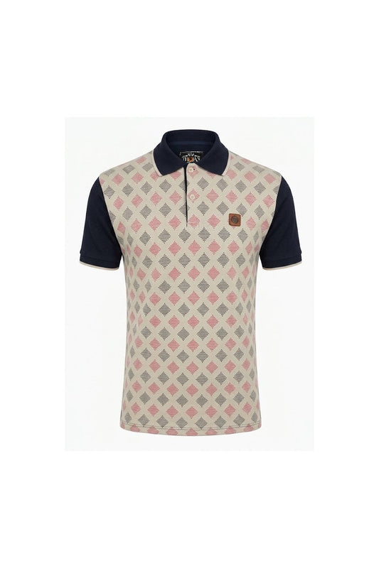Trojan Records TR9120 Ottoman Diamond Panel Polo Shirt Navy Blue