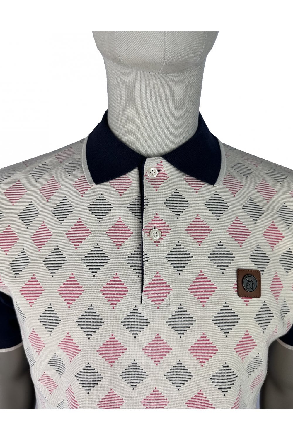 Trojan Records TR9120 Ottoman Diamond Panel Polo Shirt Navy Blue