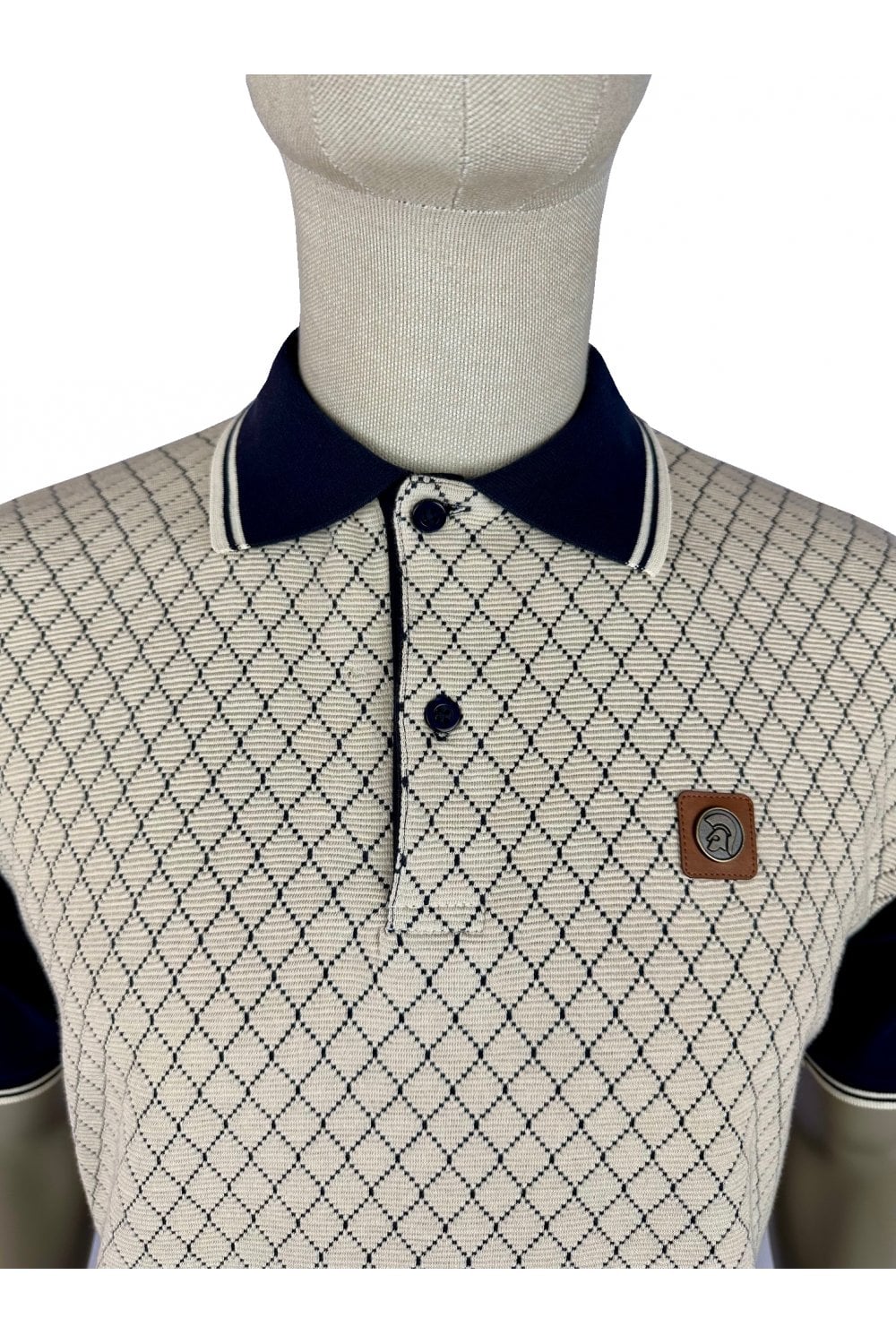 Trojan Records Men's TR8930 SS Ottoman Rib Panel Polo Shirt Navy Blue