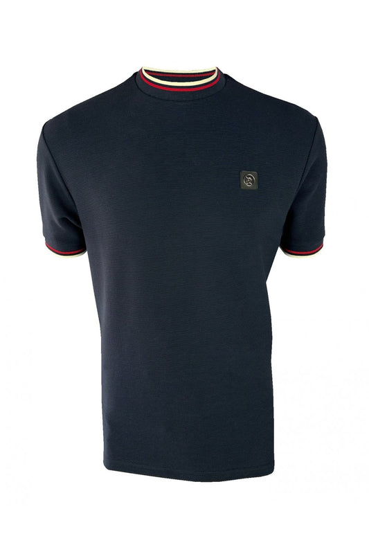Trojan Records Men's TR9089 Ottoman Rib Tee Shirt Navy Blue