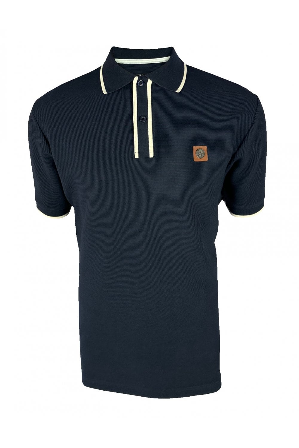 Trojan Records Men's TR9080 Ottoman Stripe Trim Polo Shirt Navy Blue