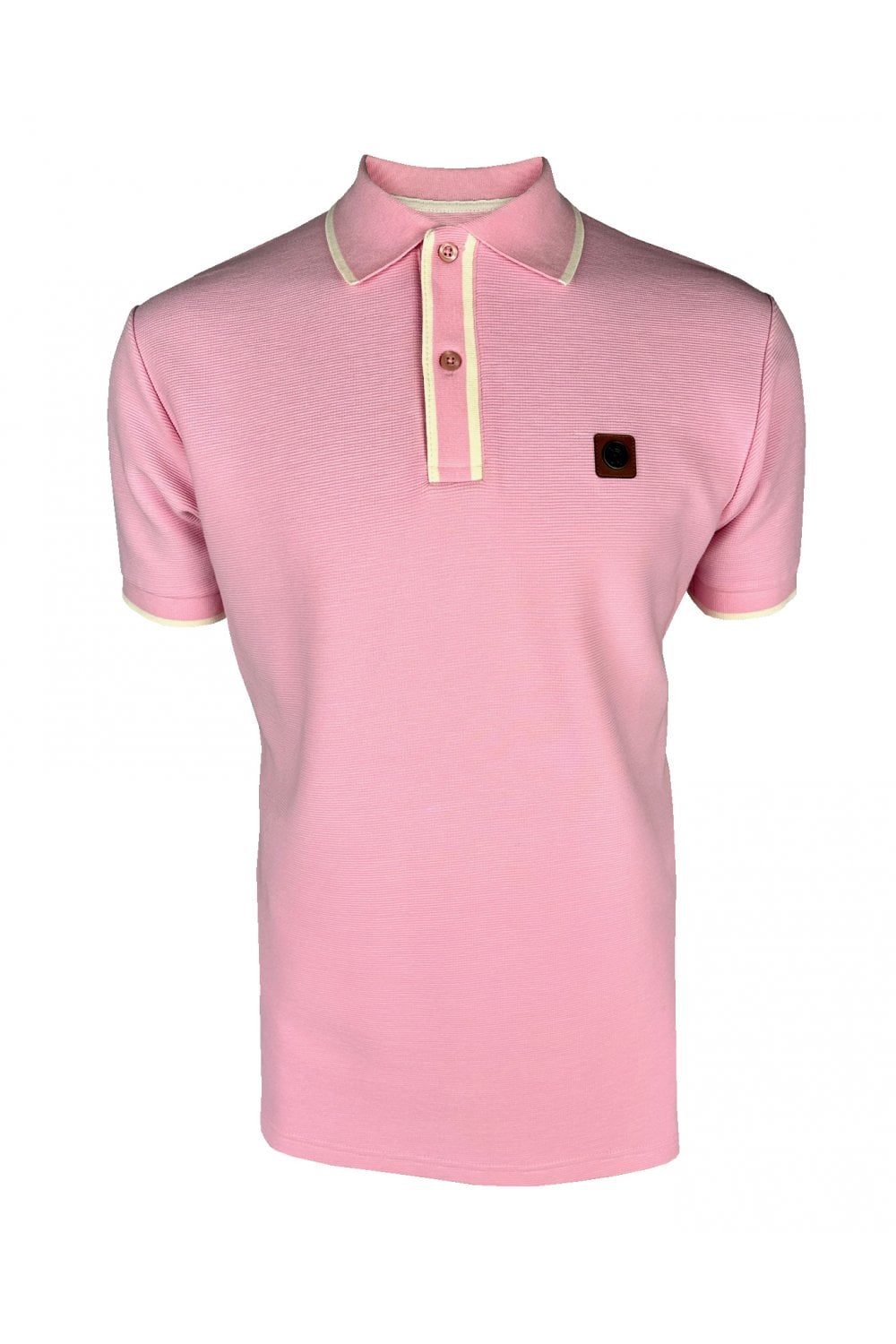 Trojan Records Men's TR9080 Ottoman Stripe Trim Polo Shirt Pink