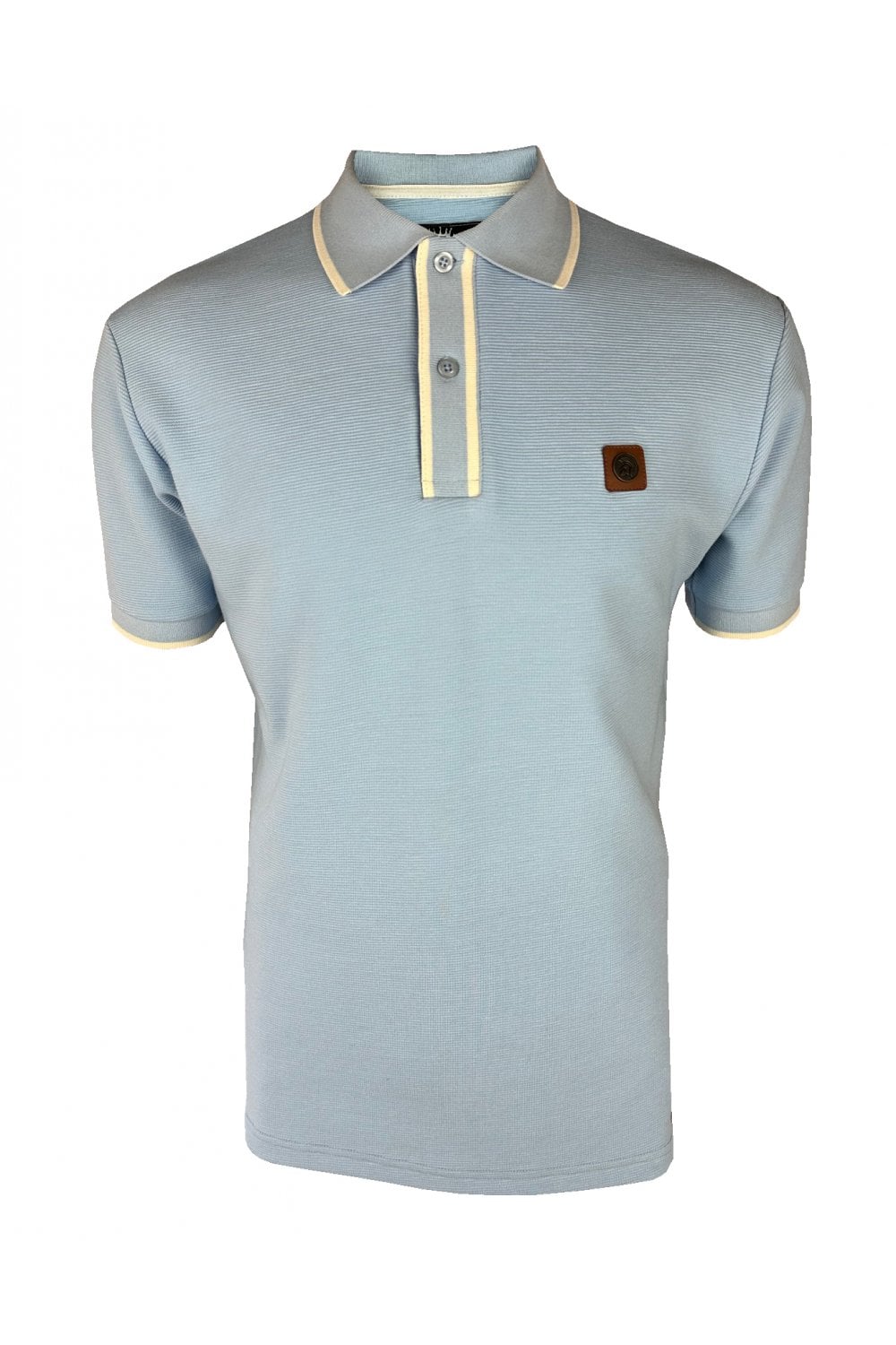 Trojan Records Men's TR9080 Ottoman Stripe Trim Polo Shirt Powder Blue