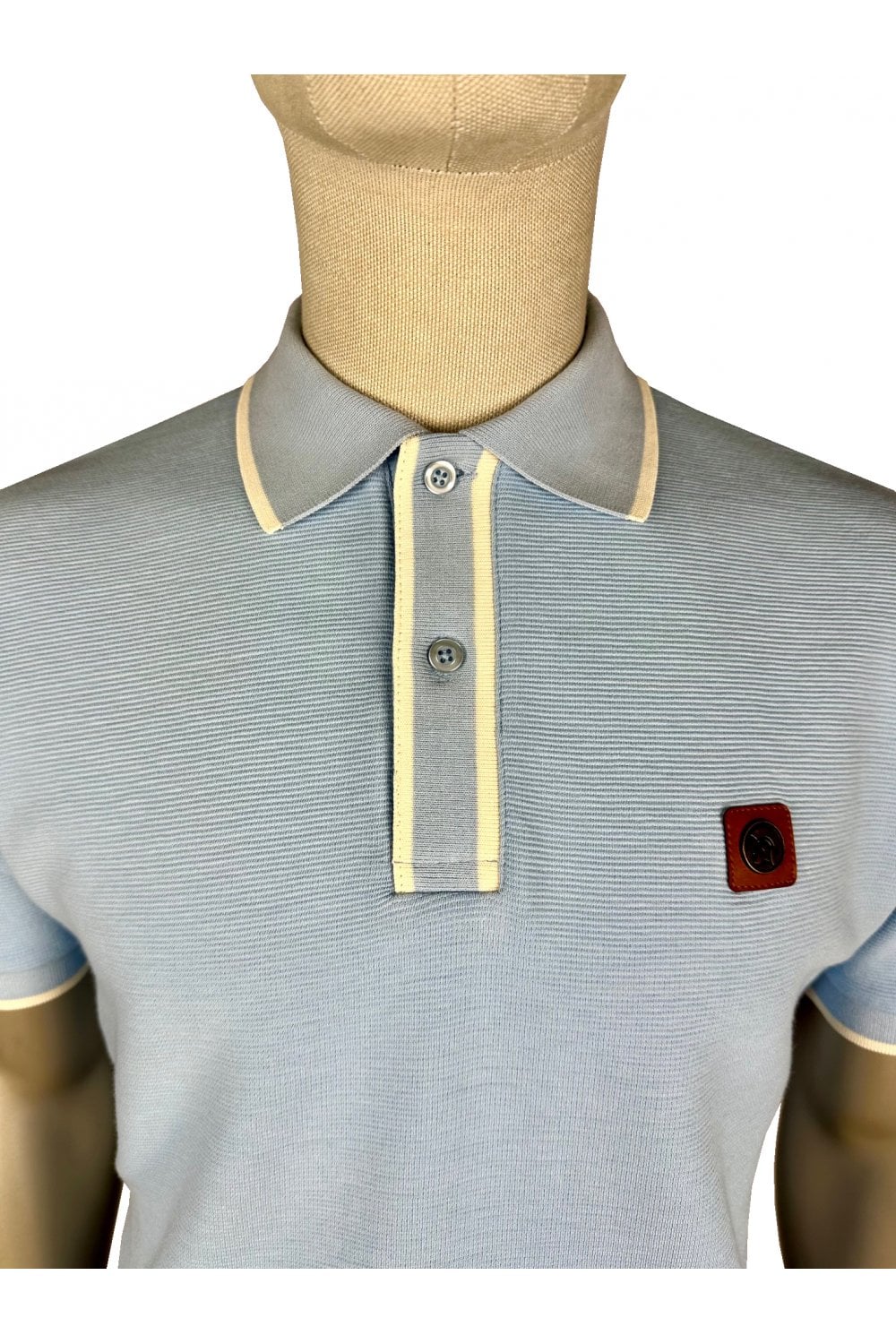 Trojan Records Men's TR9080 Ottoman Stripe Trim Polo Shirt Powder Blue