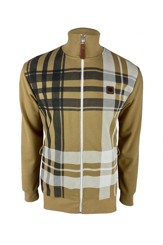 Trojan Records Men's TR8902 Oversize Check Track Top Camel Brown